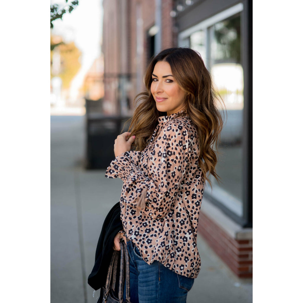 Journey with Leopards Tie Blouse - Betsey's Boutique Shop