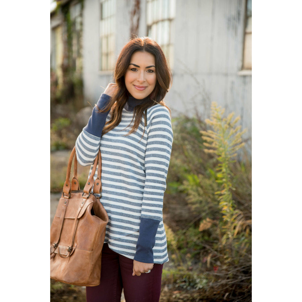 Thick Striped Side Zip Wrap Sweatshirt - Betsey's Boutique Shop