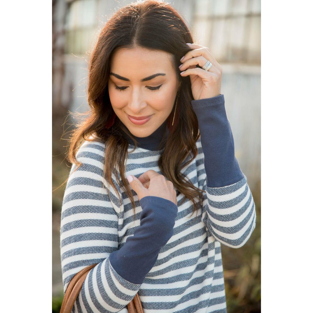 Thick Striped Side Zip Wrap Sweatshirt - Betsey's Boutique Shop