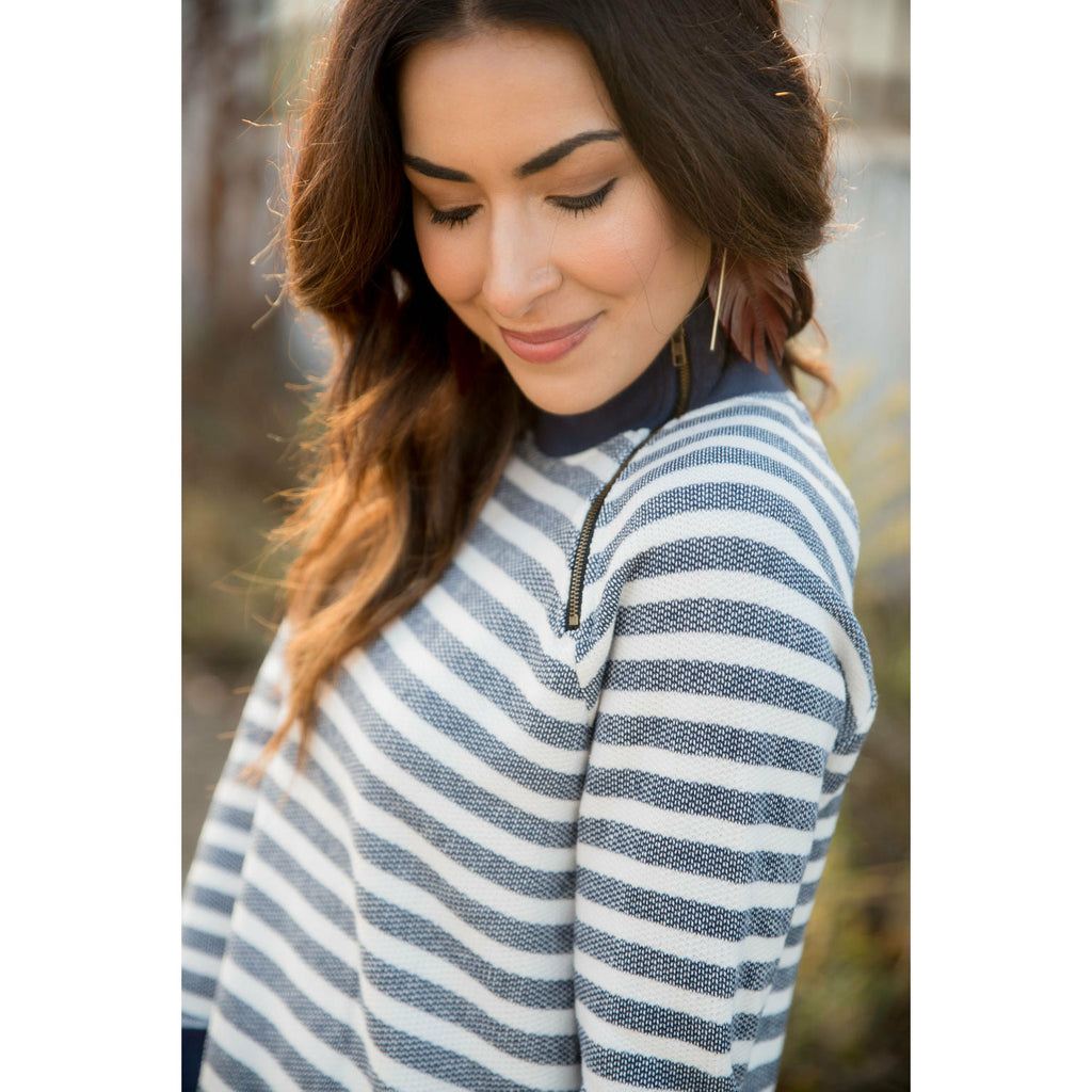 Thick Striped Side Zip Wrap Sweatshirt - Betsey's Boutique Shop