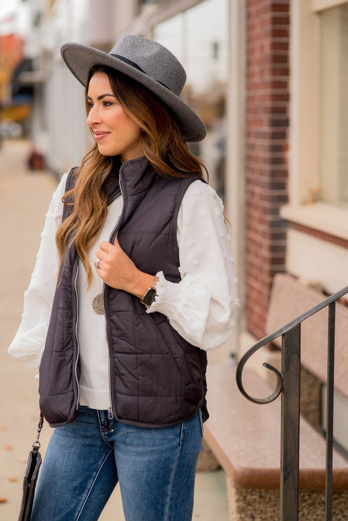 Stitched Grid Puffer Vest - Betsey's Boutique Shop