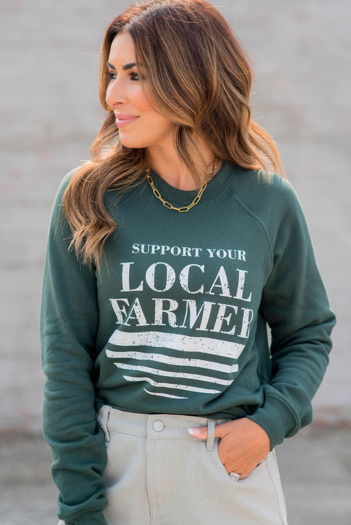 Support Your Local Farmer Underlined Graphic Crewneck - Betsey's Boutique Shop -