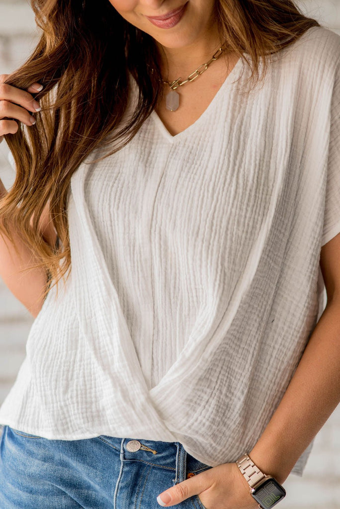 Relaxed Bottom Wrap V-Neck Blouse - Betsey's Boutique Shop