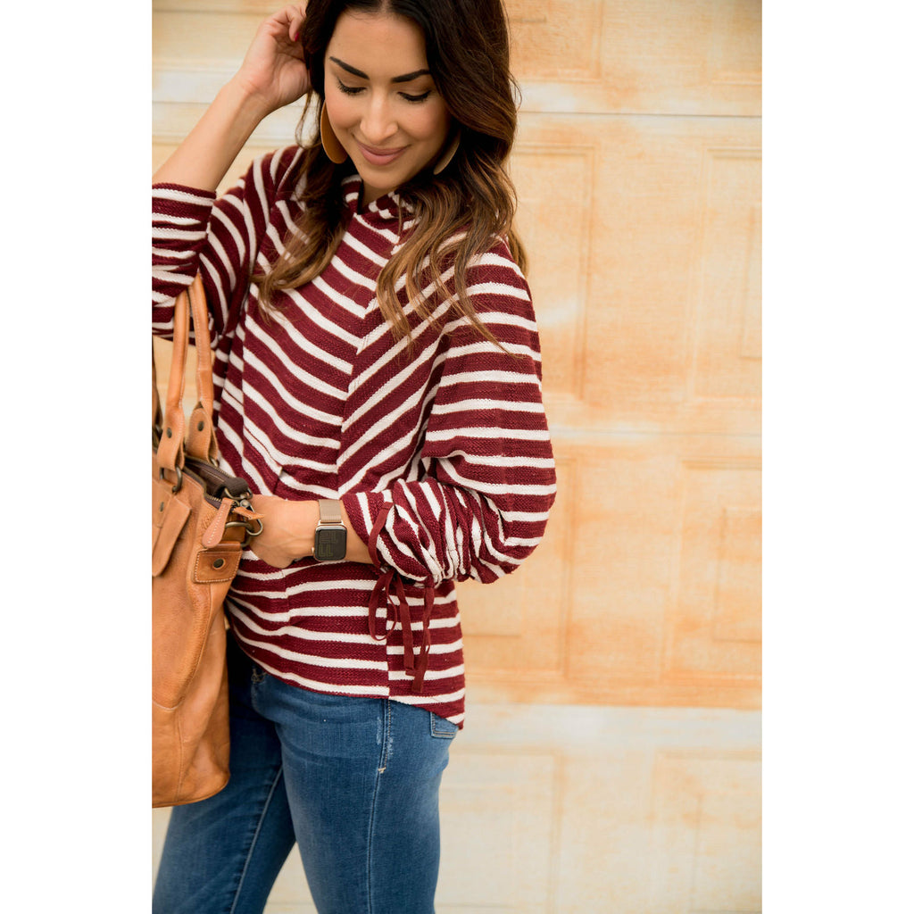 Striped Tie Sleeve Top - Betsey's Boutique Shop