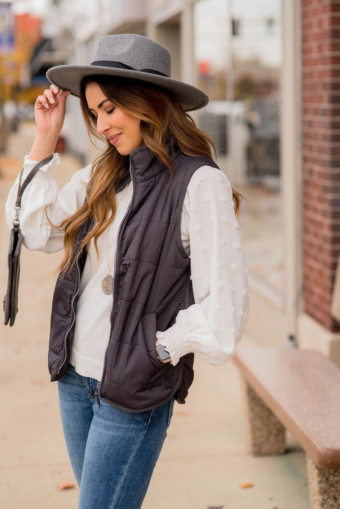 Stitched Grid Puffer Vest - Betsey's Boutique Shop