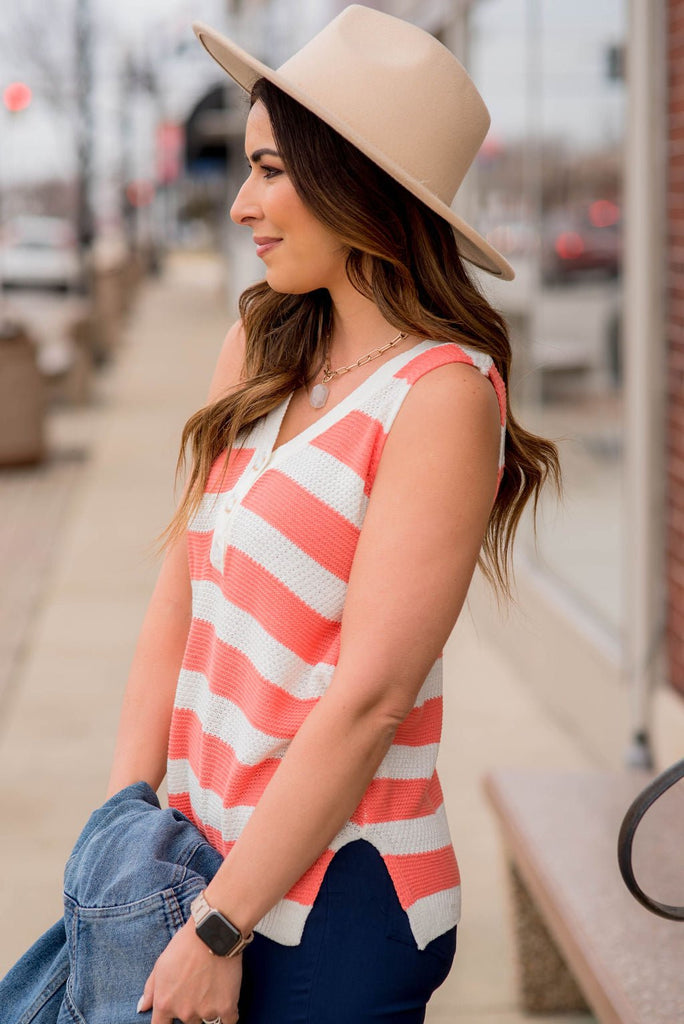 Striped Button Accented Knit Tank - Betsey's Boutique Shop -