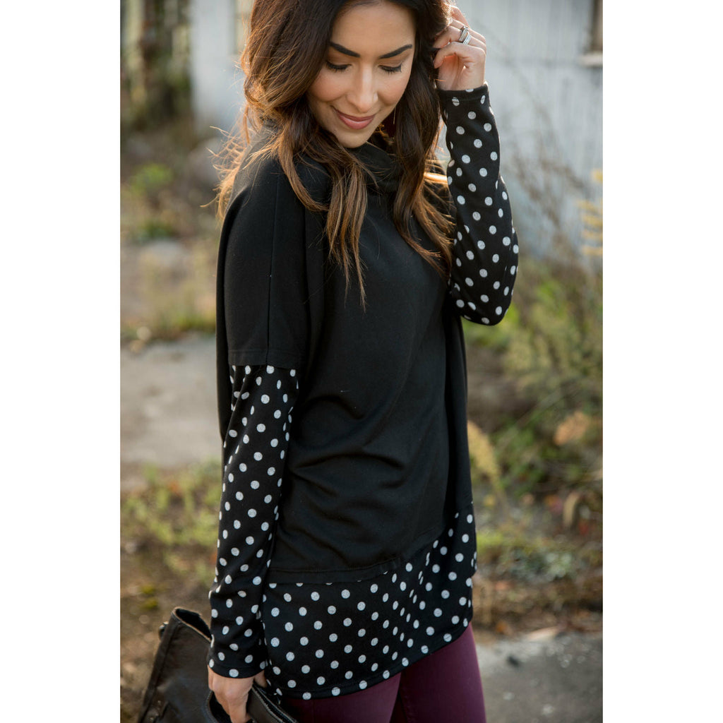 Touch of Polka Dot Cowl Neck - Betsey's Boutique Shop - Outerwear