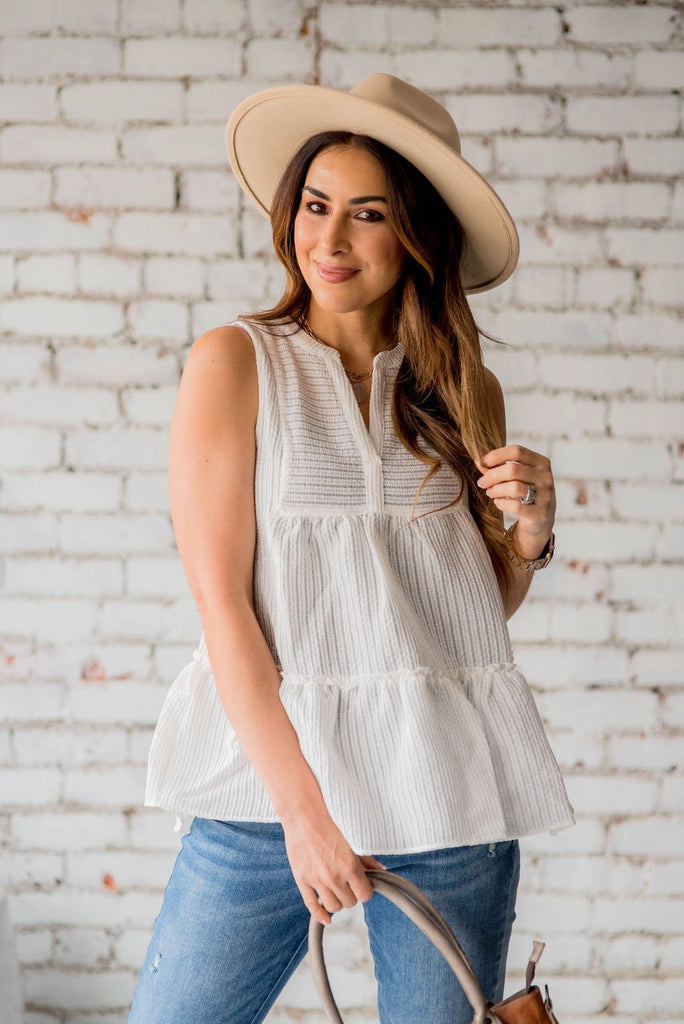 Woven Detailed Peplum Tank - Betsey's Boutique Shop -