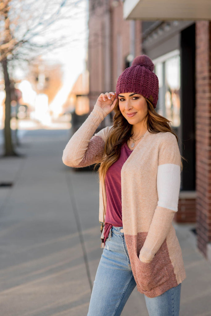 Neutral Blocked Pocket Cardigan - Betsey's Boutique Shop