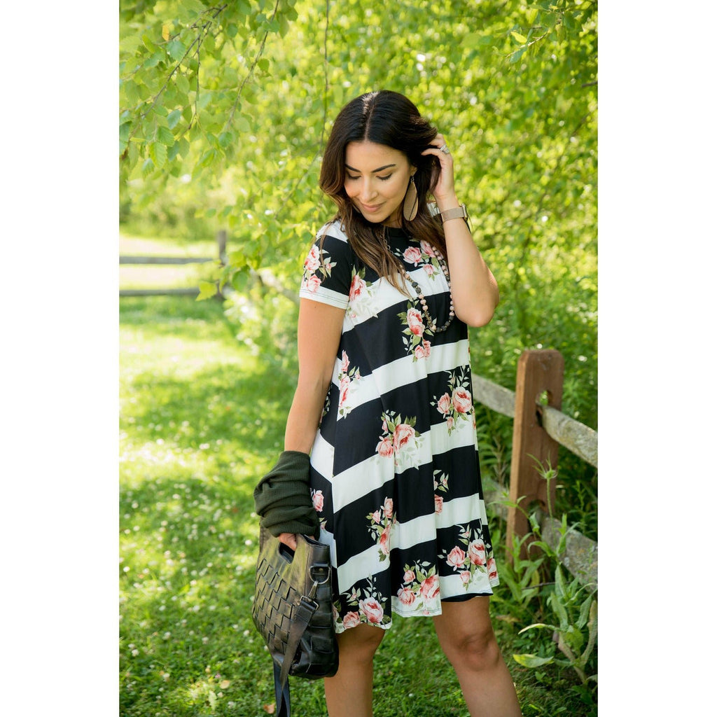 Striped Floral Dress - Betsey's Boutique Shop