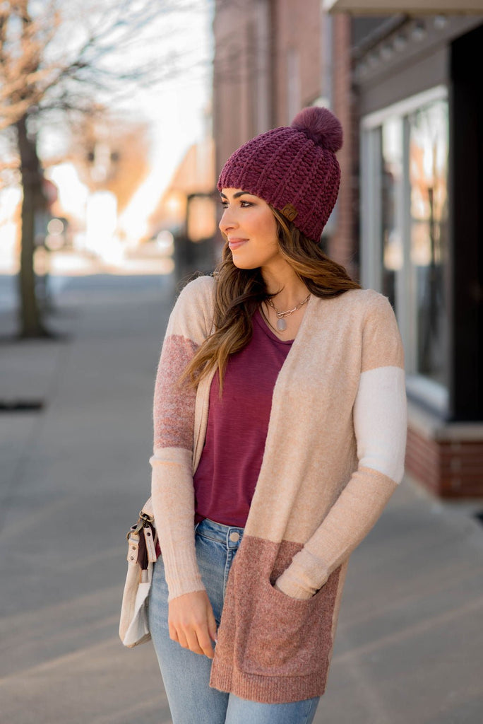 Neutral Blocked Pocket Cardigan - Betsey's Boutique Shop