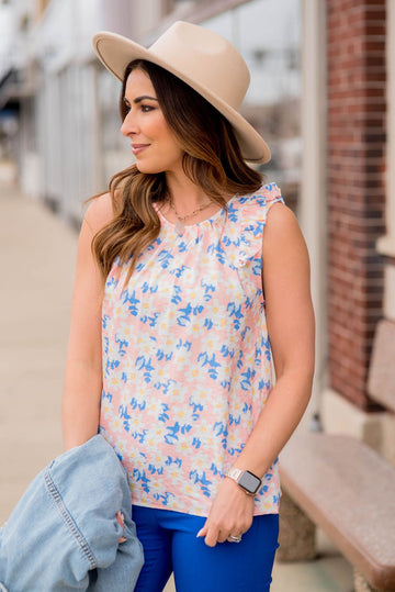 Sunshine & Daisies Ruffle Trim Tank - Betsey's Boutique Shop -