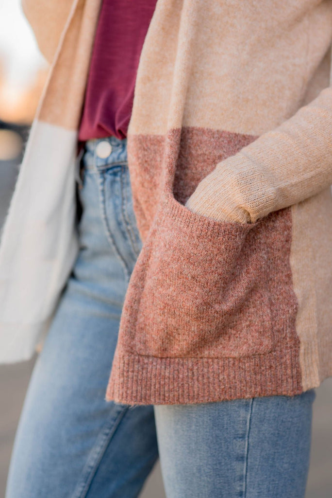 Neutral Blocked Pocket Cardigan - Betsey's Boutique Shop