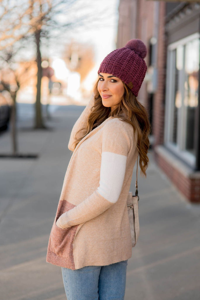 Neutral Blocked Pocket Cardigan - Betsey's Boutique Shop