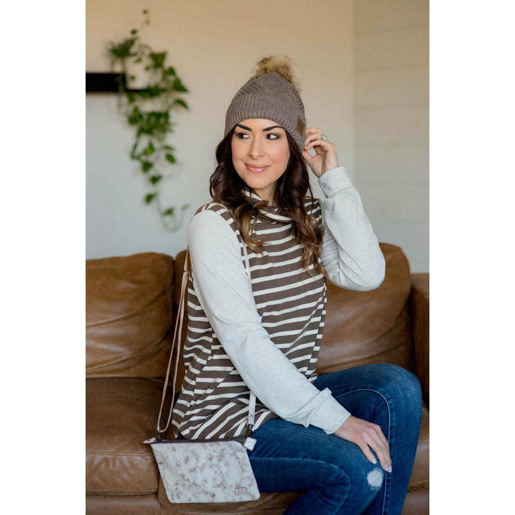 Striped Body Cowl Neck Sweatshirt - Betsey's Boutique Shop