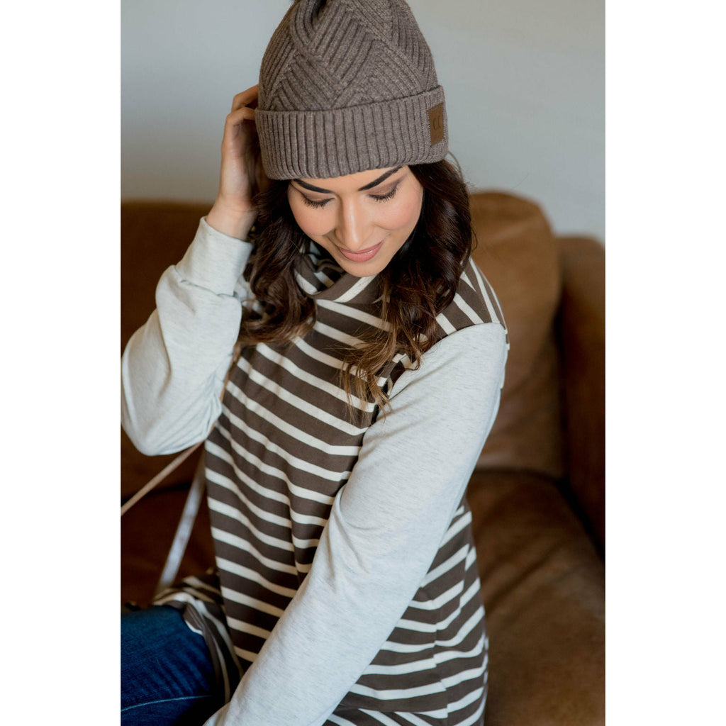 Striped Body Cowl Neck Sweatshirt - Betsey's Boutique Shop