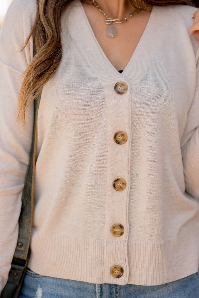 Raw Edge Button Cardigan - Betsey's Boutique Shop -