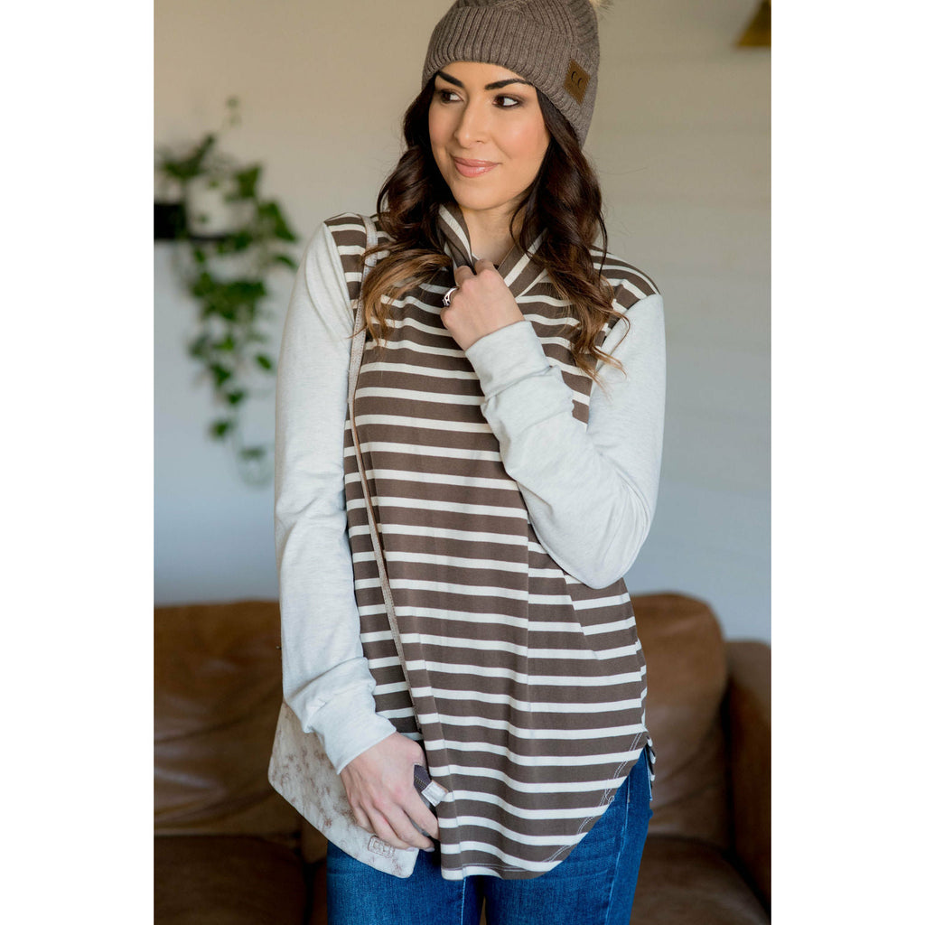 Striped Body Cowl Neck Sweatshirt - Betsey's Boutique Shop