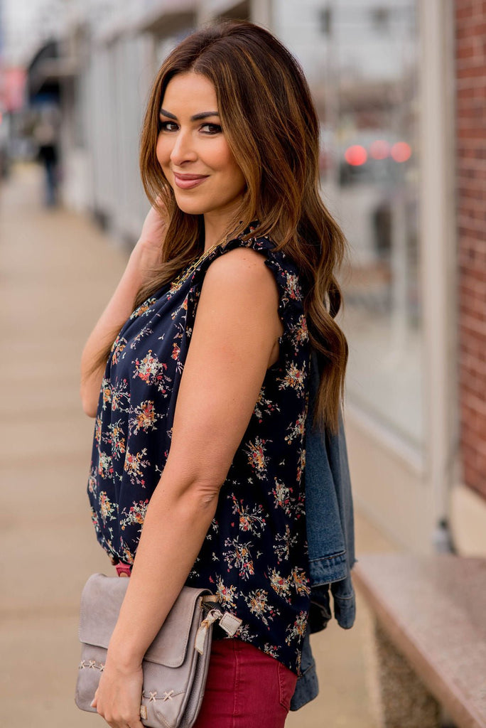 Mini Bouquets Ruffle Trim Tank - Betsey's Boutique Shop