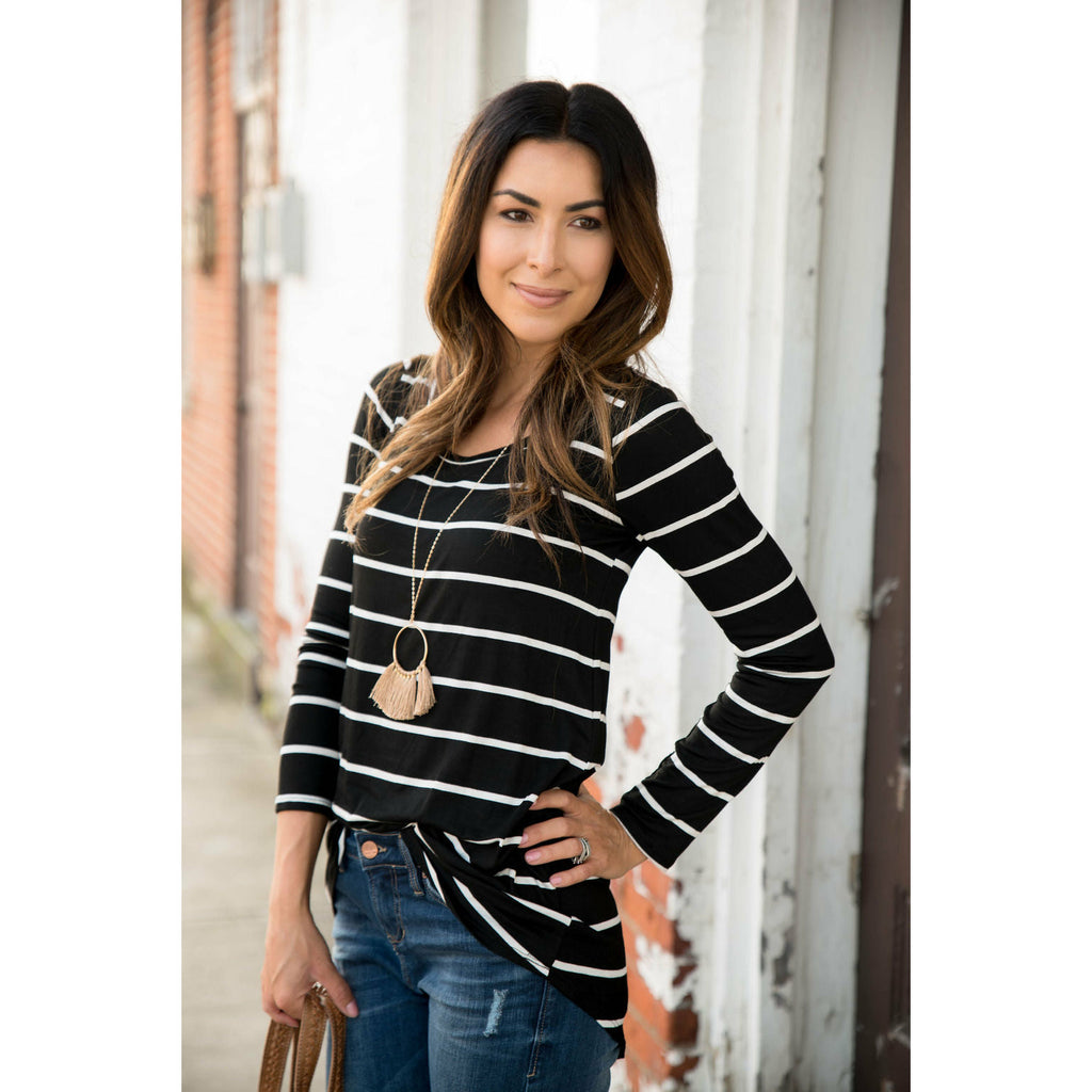 long sleeve striped tee - Betsey's Boutique Shop