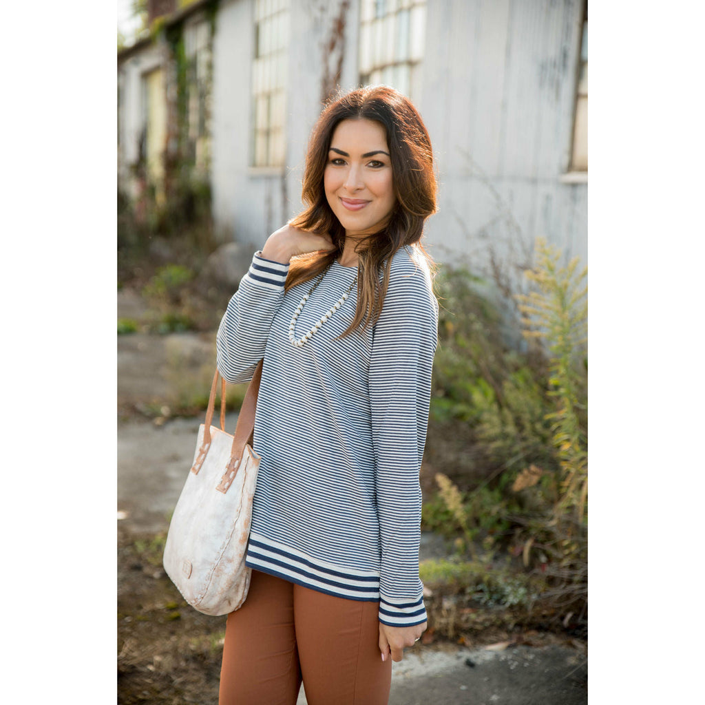 Triple Stripe Trimmed Sweatshirt - Betsey's Boutique Shop