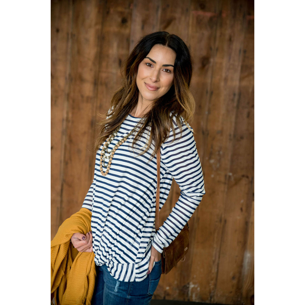 Striped Side Knot Long Sleeve Tee - Betsey's Boutique Shop