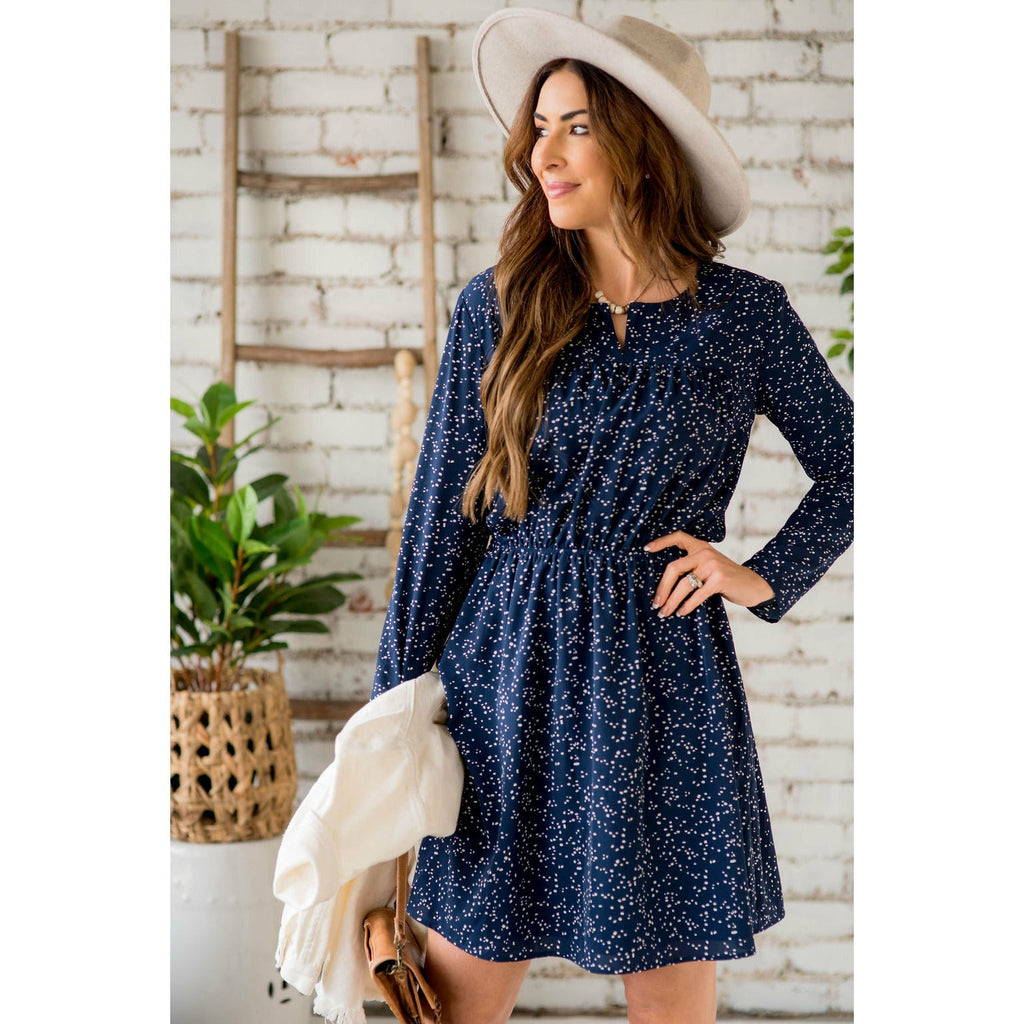 Endearingly Speckled Long Sleeve Dress - Betsey's Boutique Shop - Dresses