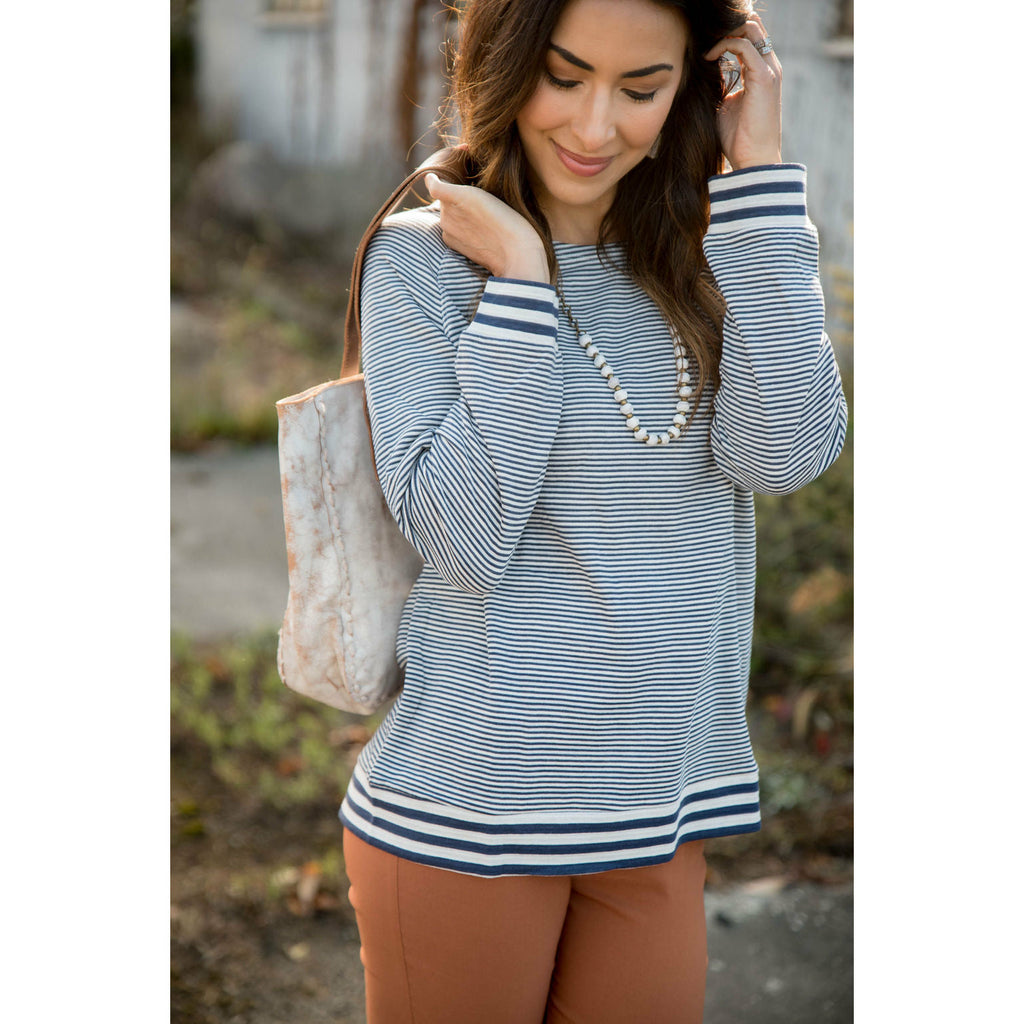 Triple Stripe Trimmed Sweatshirt - Betsey's Boutique Shop