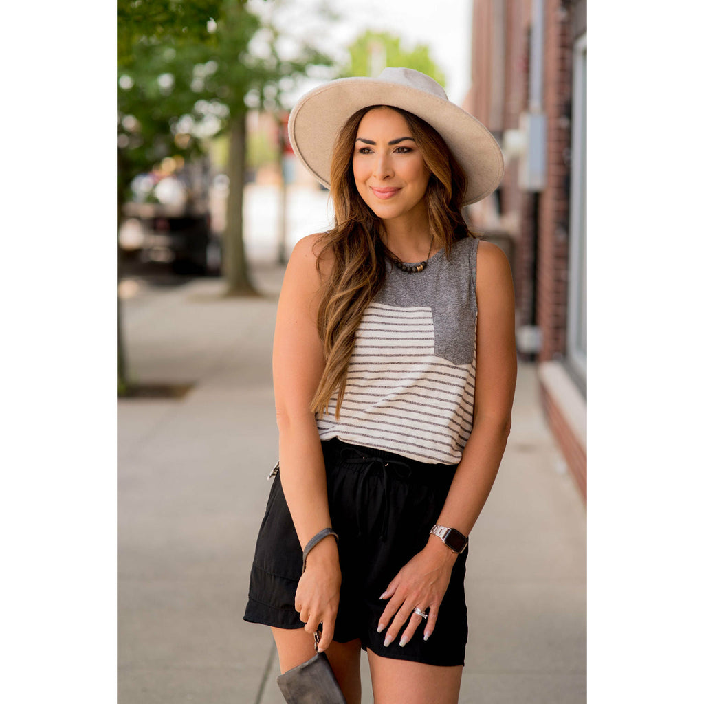 Heathered Striped Bottom Solid Accents Tank - Betsey's Boutique Shop