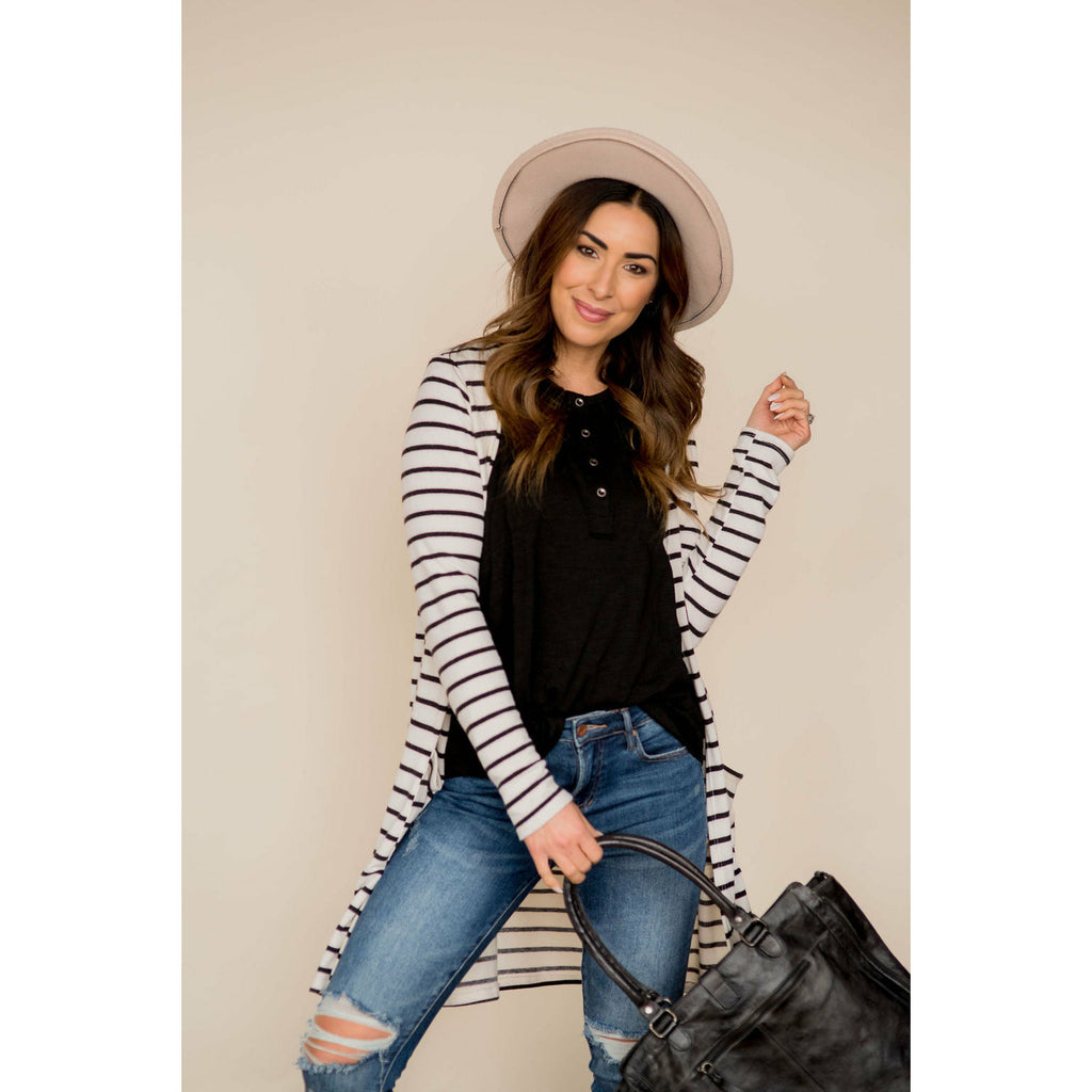 Thin Striped Tunic Cardigan - Betsey's Boutique Shop