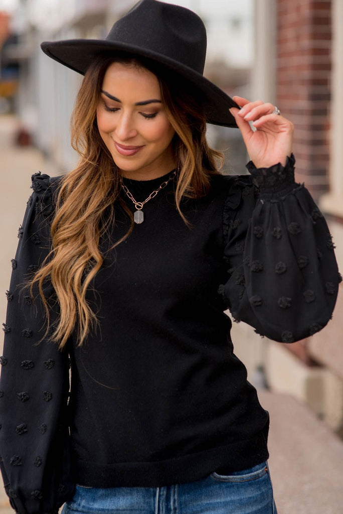 Textured Dot Sleeve Blouse - Betsey's Boutique Shop -