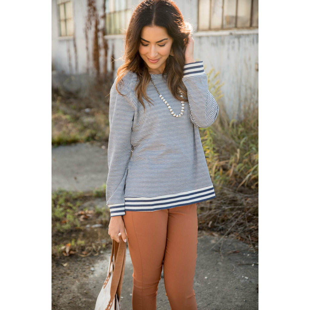 Triple Stripe Trimmed Sweatshirt - Betsey's Boutique Shop