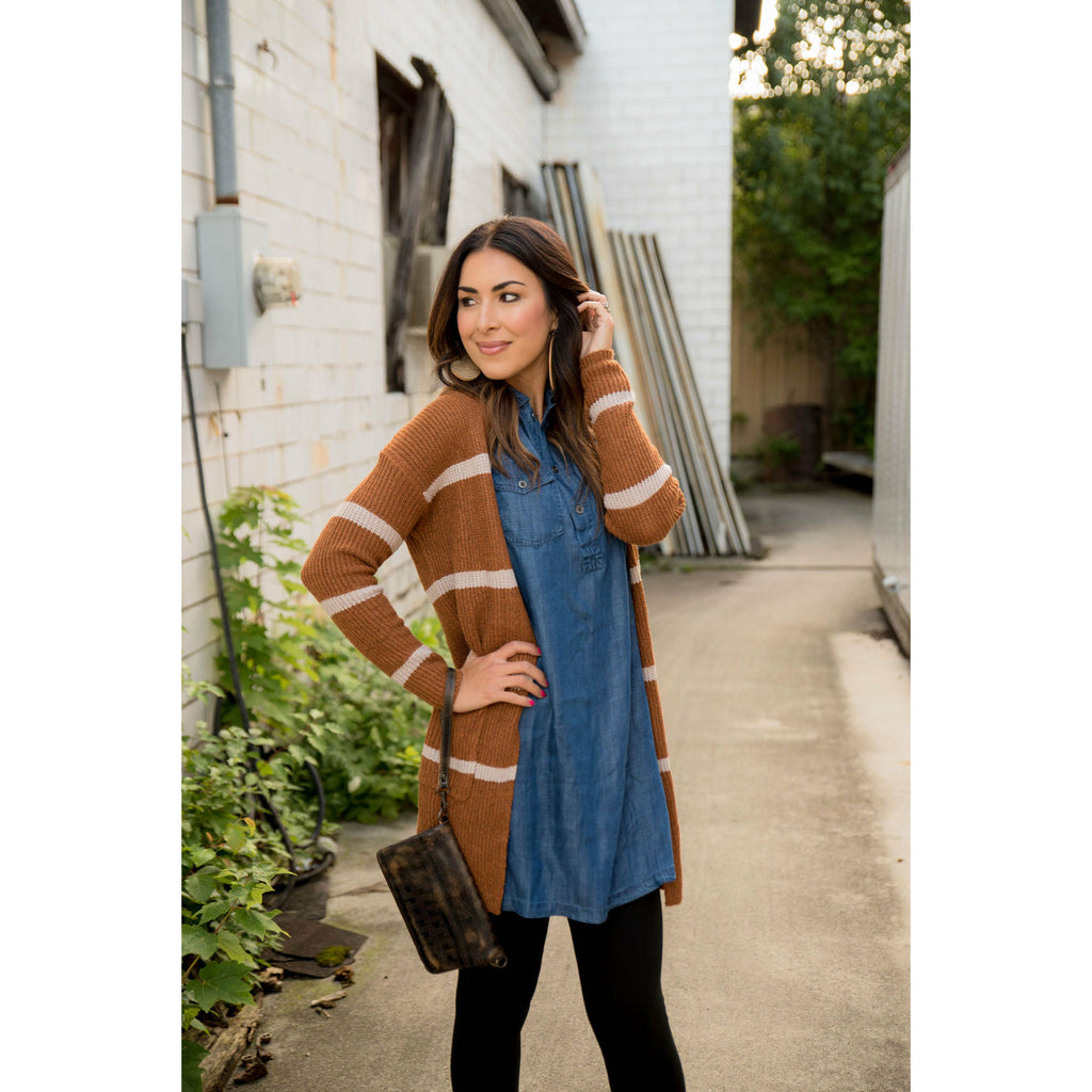 Ivory Striped Rugby Tunic Cardigan - Betsey's Boutique Shop