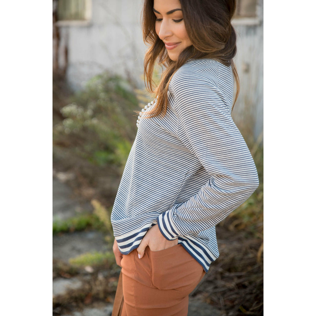 Triple Stripe Trimmed Sweatshirt - Betsey's Boutique Shop