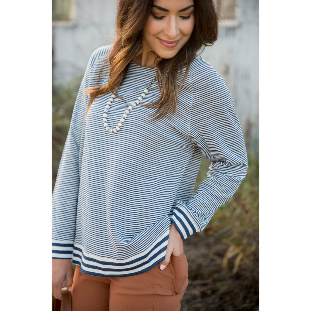 Triple Stripe Trimmed Sweatshirt - Betsey's Boutique Shop