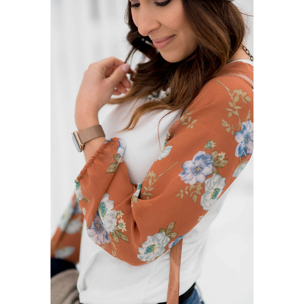 Floral Sheer Sleeve Blouse - Betsey's Boutique Shop