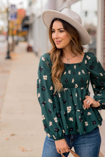 Blossoms Ruched Top Tiered Blouse - Betsey's Boutique Shop -