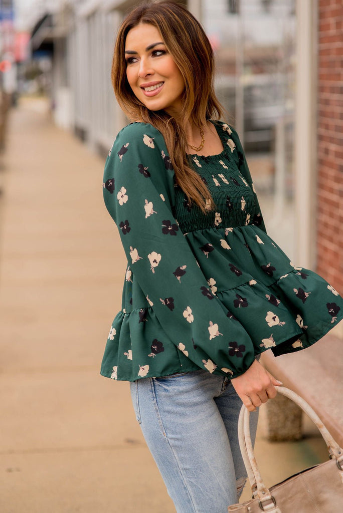 Blossoms Ruched Top Tiered Blouse - Betsey's Boutique Shop -