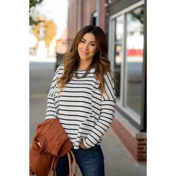 Abstract Stitched Striped Tee - Betsey's Boutique Shop