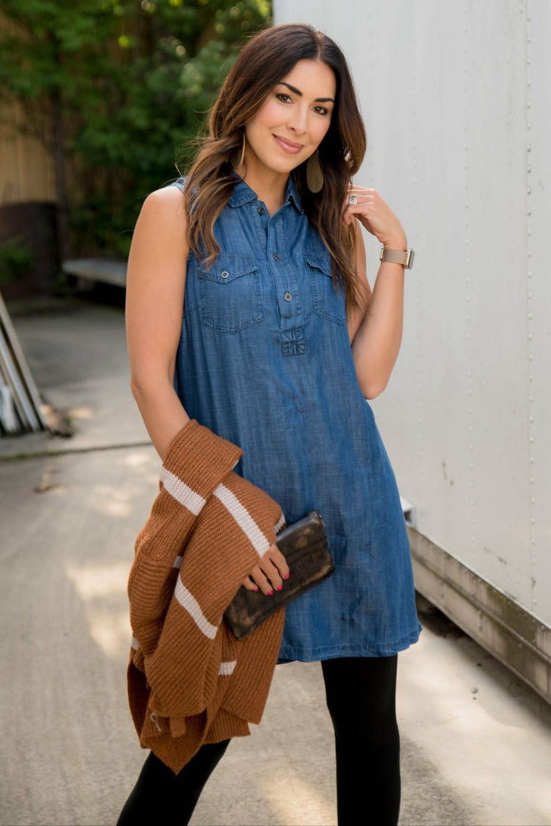 Sleeveless Denim Tunic Dress Dark Wash / S Sleeveless Denim Tunic Dress Dark Wash / S