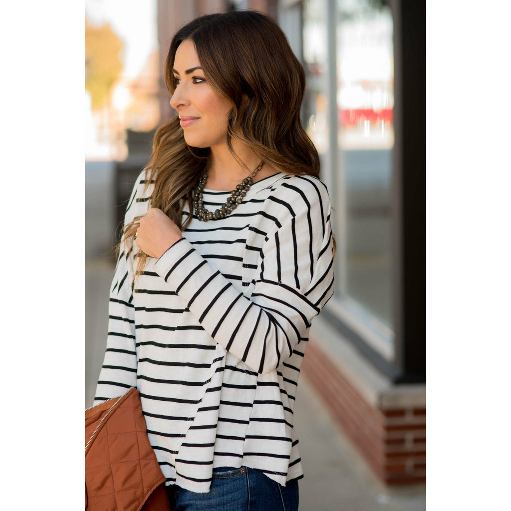 Abstract Stitched Striped Tee - Betsey's Boutique Shop