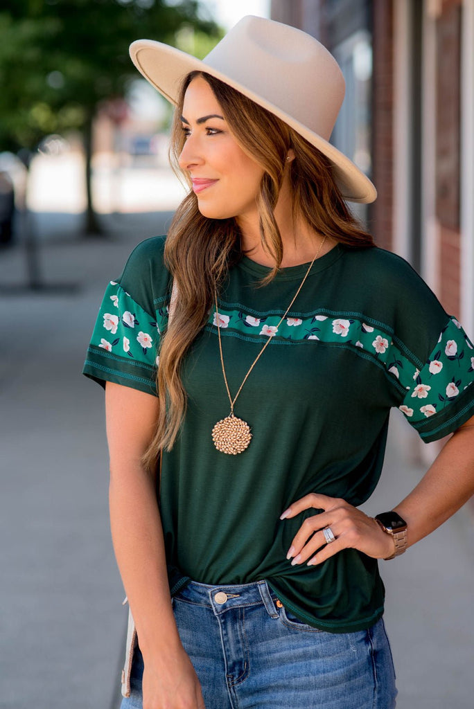 Floral Stripe Raw Stitched Tee - Betsey's Boutique Shop