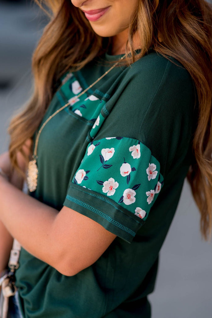 Floral Stripe Raw Stitched Tee - Betsey's Boutique Shop