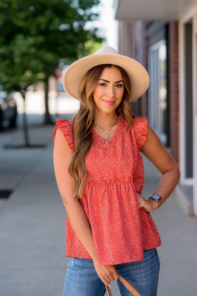 Mini Spotted Ruffle Trim Peplum Tank - Betsey's Boutique Shop