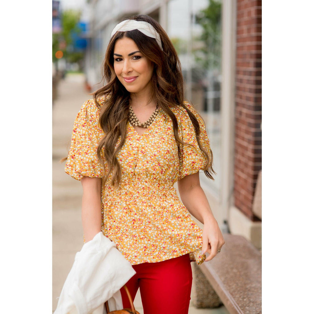 Poppy Balloon Sleeve Peplum Blouse - Betsey's Boutique Shop