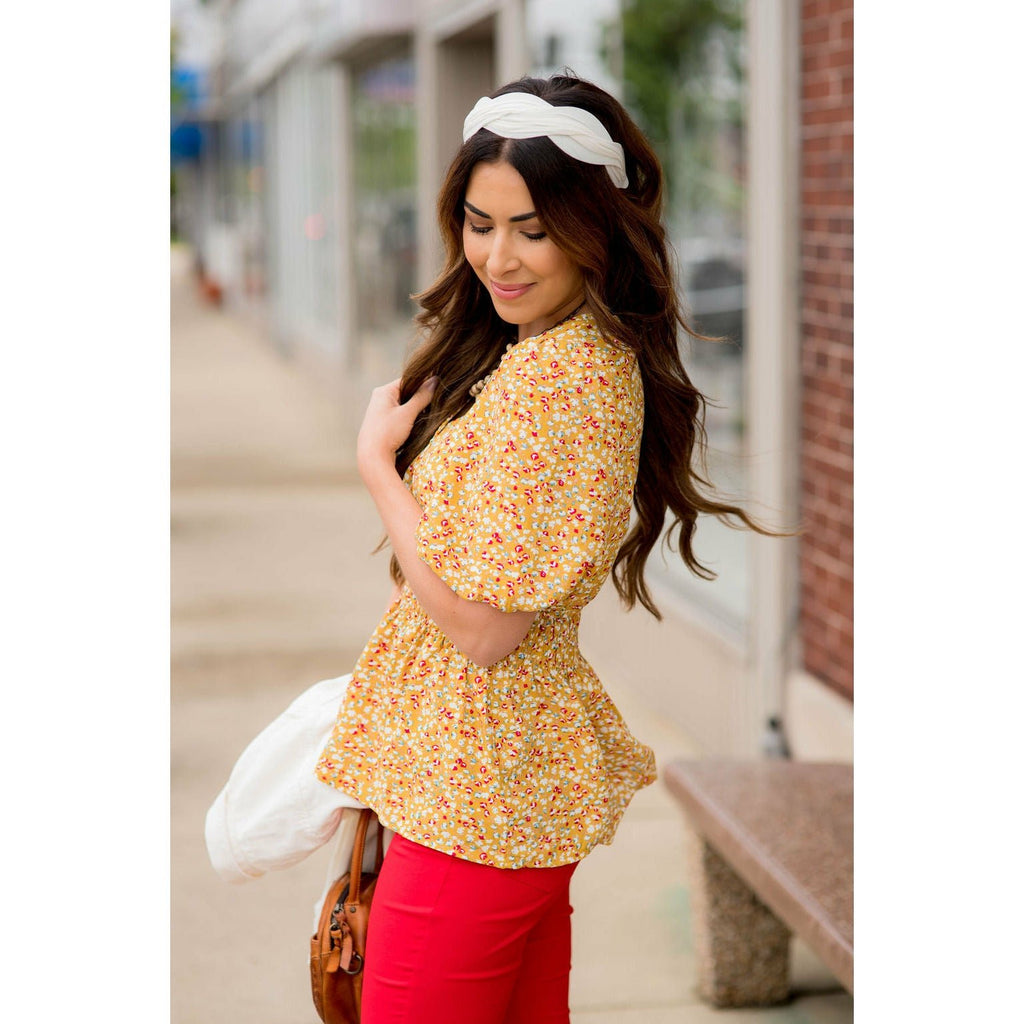 Poppy Balloon Sleeve Peplum Blouse - Betsey's Boutique Shop