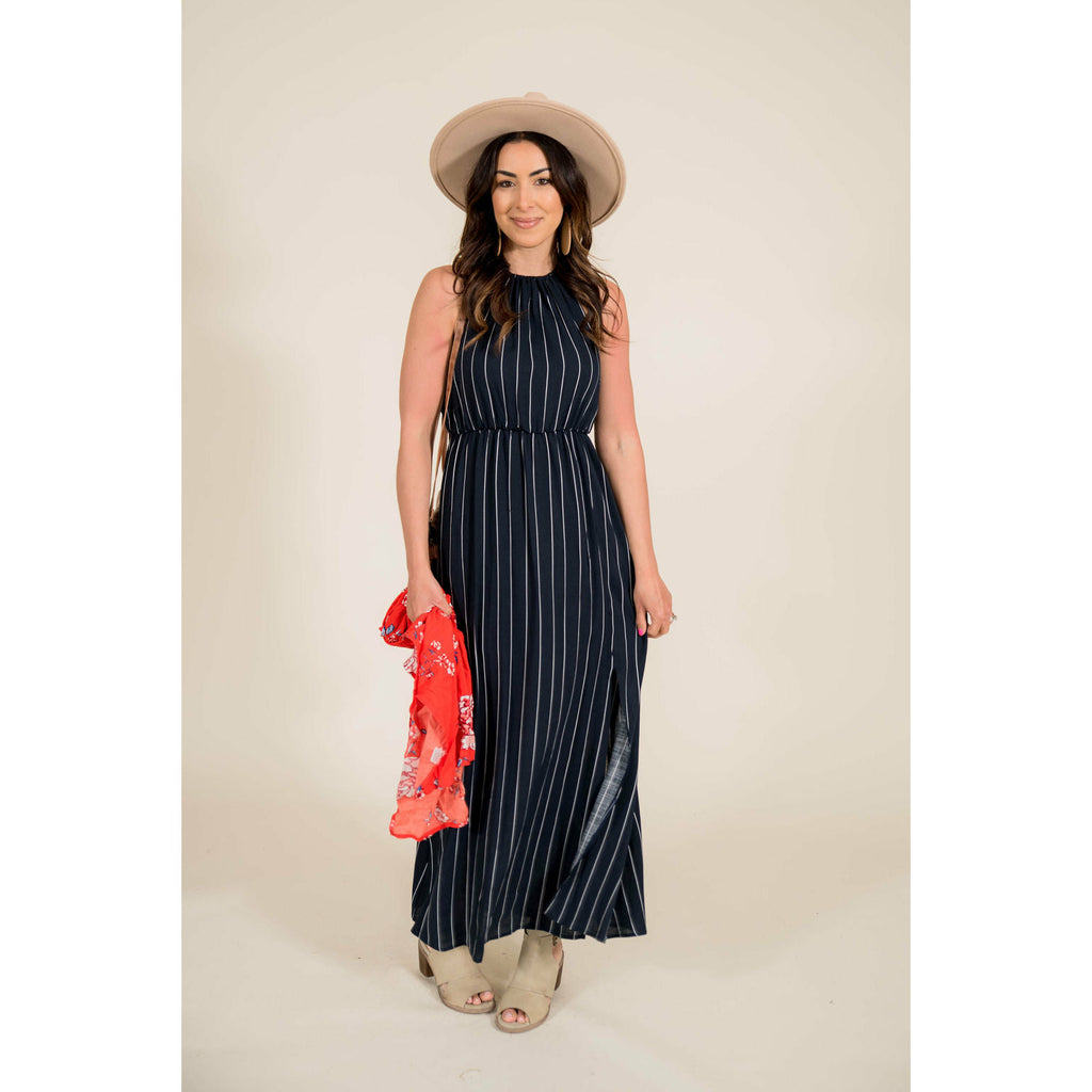 Pinstriped Halter Maxi - Betsey's Boutique Shop