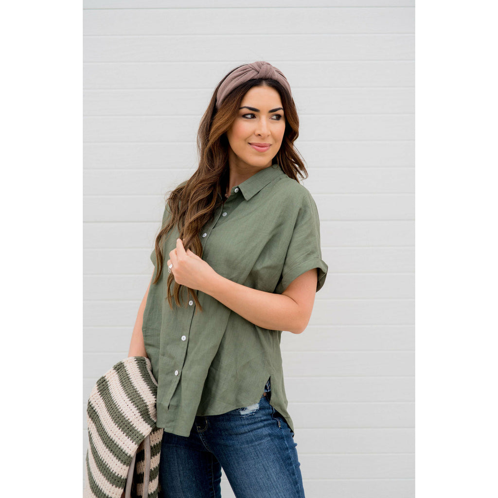 Oversized Cuffed Button Up Blouse - Betsey's Boutique Shop