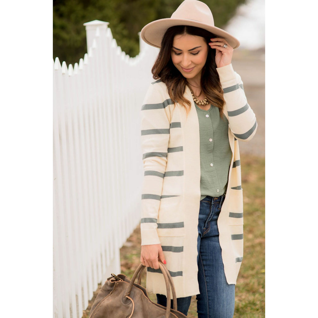 Striped Butter Soft Tunic Cardigan -Cream - Betsey's Boutique Shop