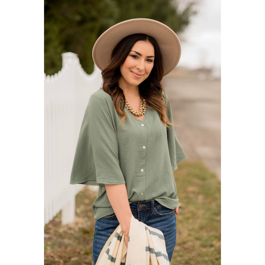 Button Blouse - Sage - Betsey's Boutique Shop